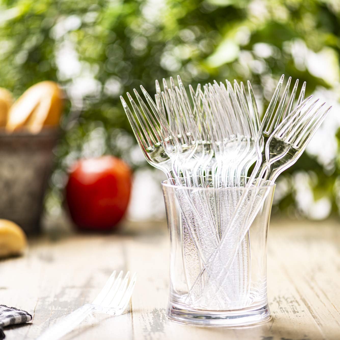 [100 Count] Engraved Clear Forks – Elegant Disposable Mini Utensils with Stylish Etched Design for Coffee, Desserts, and Events - Formerly Comfy Package