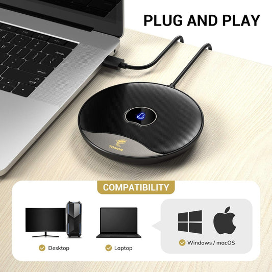 TONOR USB Conference Microphone, 360° Omnidirectional PC Computer Condenser Mic with Mute Button for Online Meeting/Class, Zoom Call, Skype Chatting, Plug & Play (TM20) - PuriLite