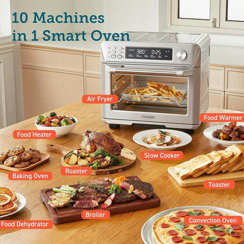 COSORI Toaster Oven Air Fryer Combo, 11-in-1, 26QT Convection Oven Countertop, Stainless Steel with Toast Bake and Broil, Smart, 6 Slice Toast, 12'' Pizza, 75 Recipes&Accessories