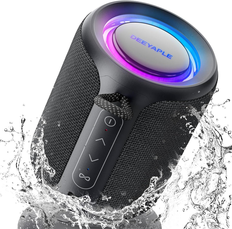 Bluetooth Speaker Wireless,IP67 Waterproof & Dustproof Portable Speaker with Lights,15W Loud Stereo Sound, 2500mAh Battery All Day Playtime, TWS Pairing, BT5.3, Home/Party/Outdoor/Beach (Black)