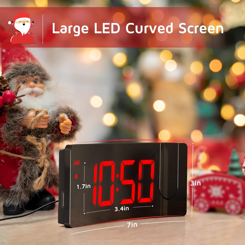 Projection Alarm Clock, Digital Clock with 180° Rotatable Projector, 3-Level Brightness Dimmer, Clear LED Display, USB Charger, Progressive Volume, 9mins Snooze,12/24H, Digital Alarm Clock for Bedroom