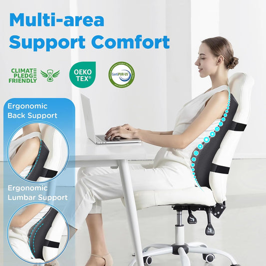 Long Back Lumbar Support Pillow for Office Chair with Memory Foam, Ergonomic Full Back Cushion with Adjustable Straps for Posture Support and Back Pain Relief - PuriLite