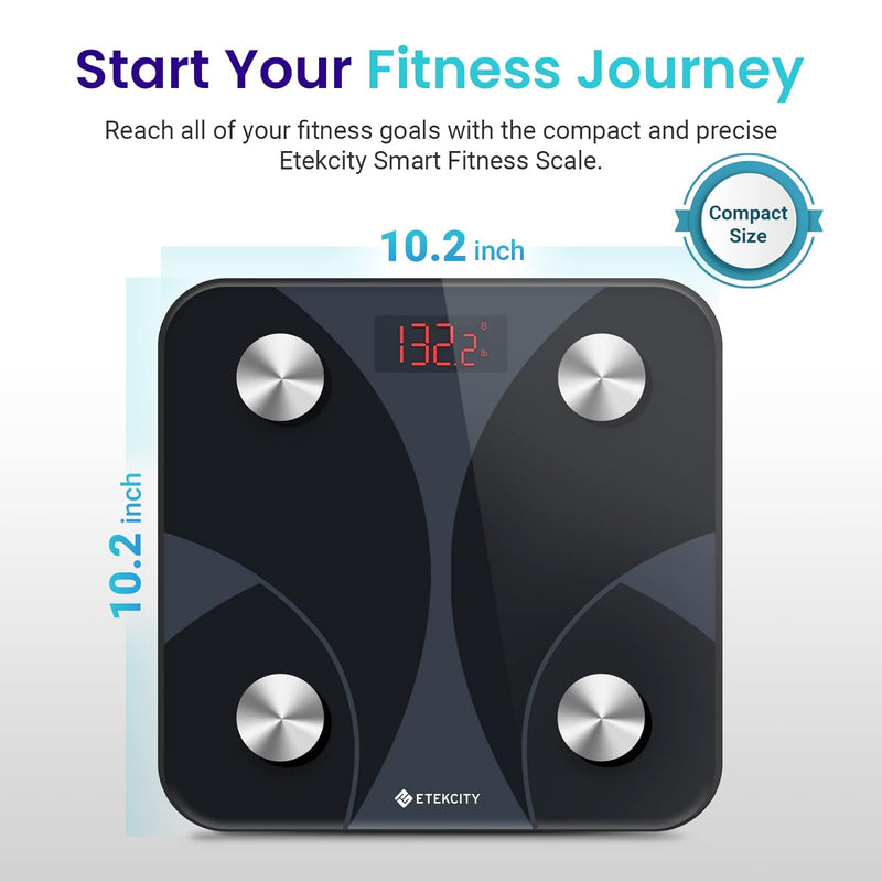 Etekcity Smart Digital Bathroom Scale, Scales for Body Weight and Fat, Sync with Bluetooth, Health Monitor, 10.2 x 10.2 inches, Black, standard (FIT 8S)