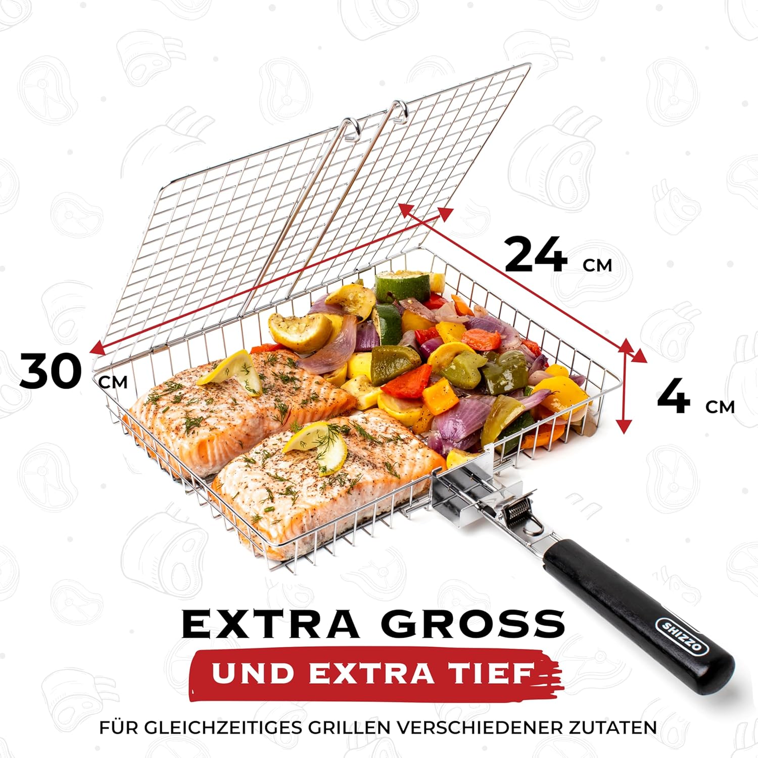 Stainless Steel BBQ Grill Basket Set with Handle, Large Folding Grilling Basket for Outdoor Barbecue, Camping Cooking Rack for Meat, Fish, Vegetables - PuriLite