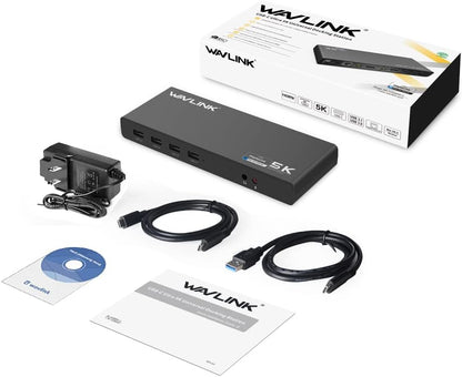 WAVLINK USB 3.0 and USB-C Dual 4K Display Universal Laptop Docking Station with DisplayPort and HDMI Docking Staion Dual Monitor for Mac, Windows(2 HDMI, 2 DP, Gigabit Ethernet, 6 USB 3.0, Audio)