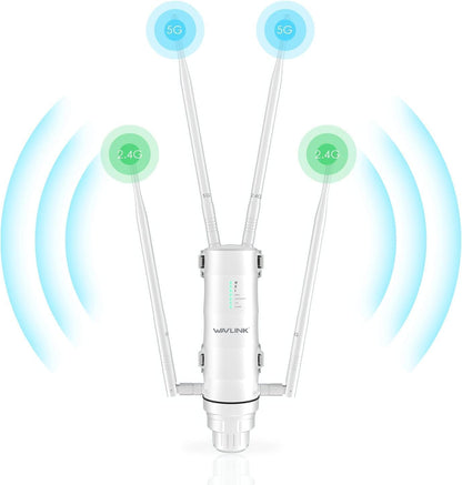 WAVLINK 2025 AC1200 Outdoor Long Range Weatherproof Dual Band WiFi Extender/Wireless Access Point with Outside PoE Powered,Gigabit Port,Supports Router/AP/Repeater Modes for Courtyard,RV,Campsite