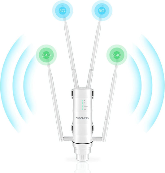 WAVLINK 2025 AC1200 Outdoor Long Range Weatherproof Dual Band WiFi Extender/Wireless Access Point with Outside PoE Powered,Gigabit Port,Supports Router/AP/Repeater Modes for Courtyard,RV,Campsite