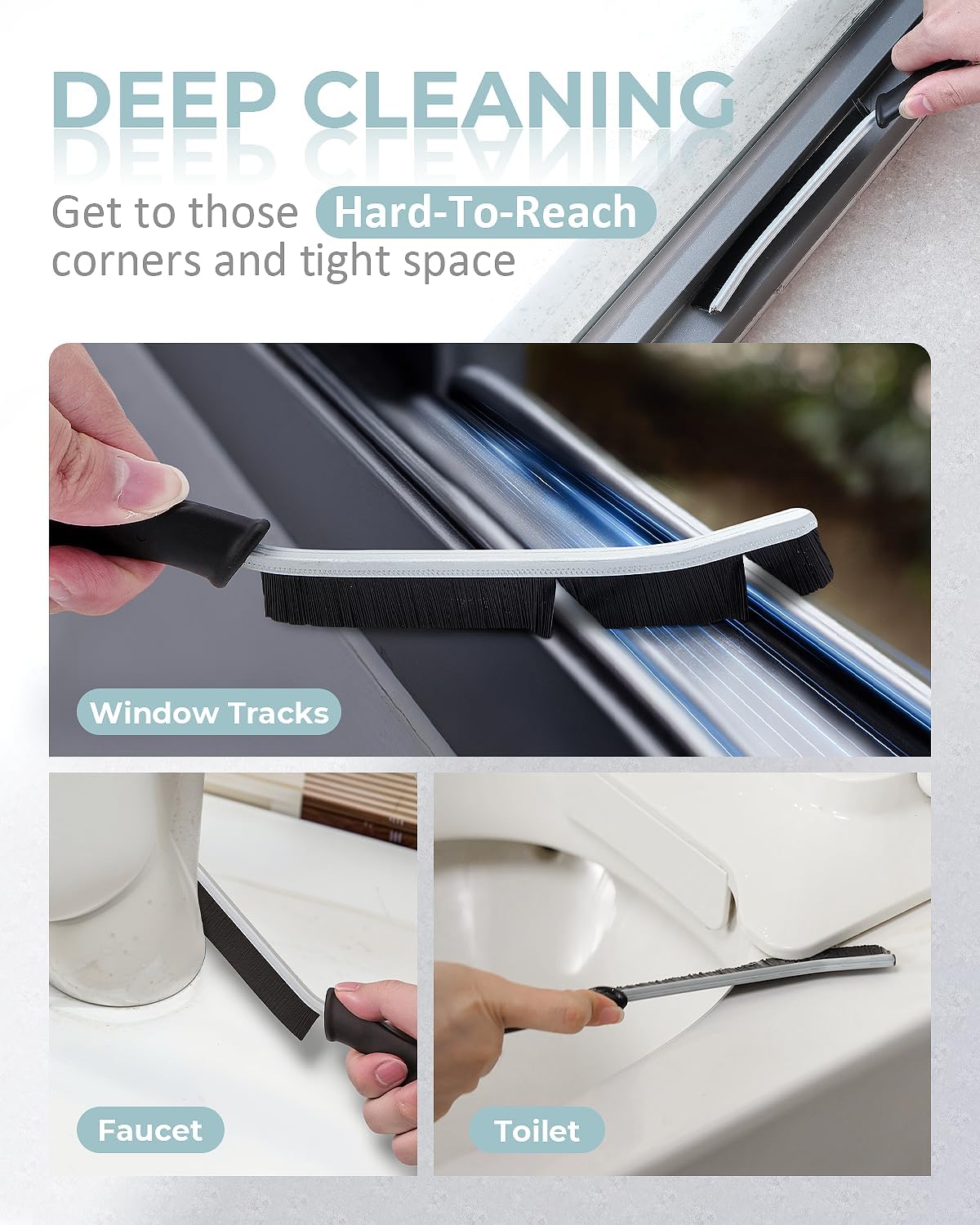 Crevice Cleaning Brush Set with Hard Bristles, Multifunction Gap Scrub Brushes for Bathroom, Kitchen, Tile, Grout, Window Tracks and Household Cleaning - PuriLite