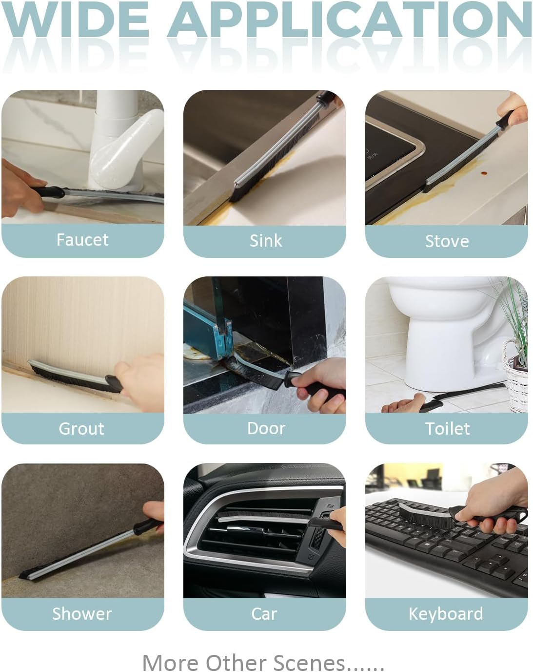 Crevice Cleaning Brush Set with Hard Bristles, Multifunction Gap Scrub Brushes for Bathroom, Kitchen, Tile, Grout, Window Tracks and Household Cleaning - PuriLite