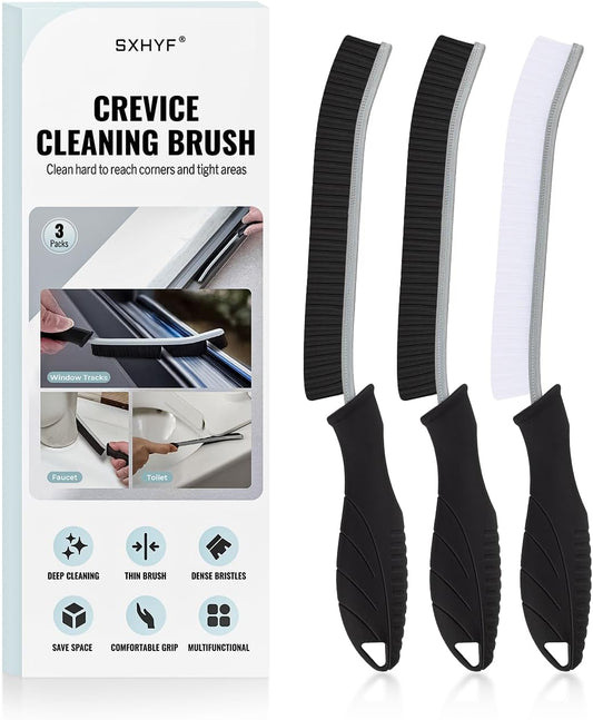 Crevice Cleaning Brush Set with Hard Bristles, Multifunction Gap Scrub Brushes for Bathroom, Kitchen, Tile, Grout, Window Tracks and Household Cleaning - PuriLite