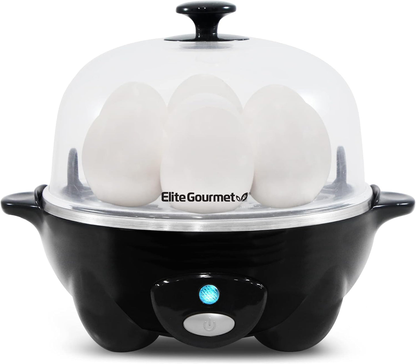 Elite Gourmet EGC-007B# Rapid Egg Cooker, 7 Easy-To-Peel, Hard, Medium, Soft Boiled Eggs, Poacher, Omelet Maker, Auto Shut-Off, Alarm, 16-Recipe Booklet, BPA-Free, Black
