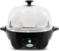 Elite Gourmet EGC-007B# Rapid Egg Cooker, 7 Easy-To-Peel, Hard, Medium, Soft Boiled Eggs, Poacher, Omelet Maker, Auto Shut-Off, Alarm, 16-Recipe Booklet, BPA-Free, Black
