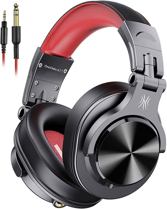 OneOdio A71 Wired Over Ear Headphones, in-Line Mic, Studio Headphones with SharePort, Professional Monitor Recording & Mixing Foldable Headphones with Hi-Res Sound for DJ Guitar Amp Computer PC