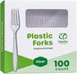 [100 Count] Engraved Clear Forks – Elegant Disposable Mini Utensils with Stylish Etched Design for Coffee, Desserts, and Events - Formerly Comfy Package