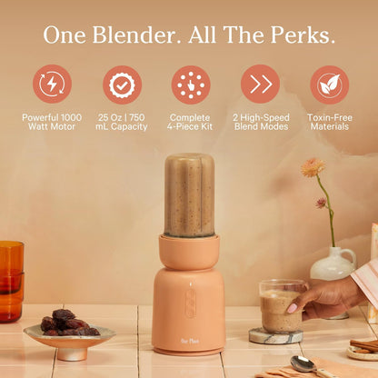 High-Power Personal Blender 1000W with Ultra-Sharp Blades, 25 oz Portable Smoothie Blender with Drinking Lid, Two Blending Modes, Countertop Blender for Smoothies and Shakes, Spice Color