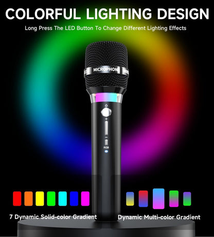 Wireless Microphone, Rechargeable Wireless Dual Microphones with One-to-One Chip Connection and LED Lights, 40H Duration, 200FT Range Receiving, Less Latency Karaoke Microphone for Singing