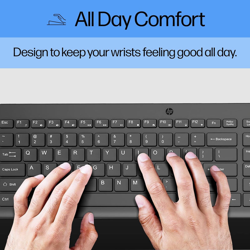 HP 150 Wired Keyboard - Full-Sized, Keyboard with Numeric Keypad - Silent-Touch Chiclet Keyboard - Ergonomic, Comfortable Design - USB Plug-and-Play Connectivity, LED Indicators (240J7AA, Black)
