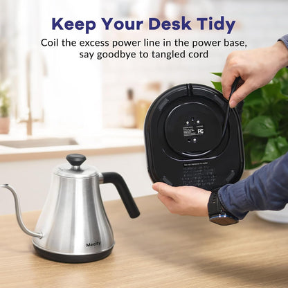 Mecity Electric Gooseneck Kettle With LCD Display Automatic Shut Off Retro Coffee Kettle Temperature Control Hot Water Boiler to Pour Over Tea, 1200 Watt Quick Heating Tea Pot, 0.8L, Stainless Steel