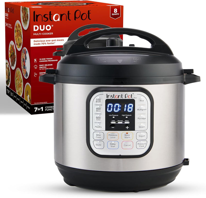 Instant Pot Duo 7-in-1 Electric Pressure Cooker, Slow Cooker, Rice Cooker, Steamer, Sauté, Yogurt Maker, Warmer & Sterilizer, 8 Quart, Stainless Steel/Black