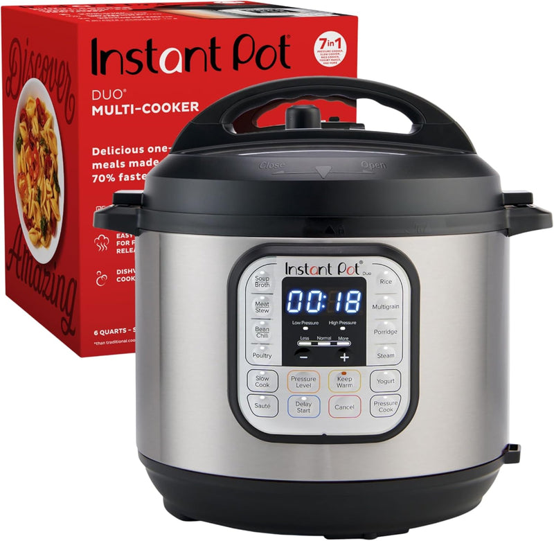 Instant Pot Duo 7-in-1 Electric Pressure Cooker, Slow Cooker, Rice Cooker, Steamer, Saute, Yogurt Maker, Warmer & Sterilizer, Includes App With Over 800 Recipes, Stainless Steel, 6 Quart