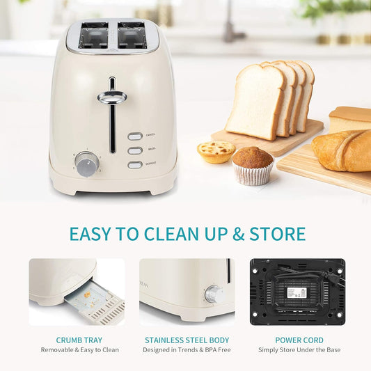Ultrean Toaster 2 Slice with Extra-Wide Slot, Stainless Steel Toaster with Removable Crumb Tray, Small Toaster with 6 Browning Settings, Cancel, Bagel, Deforest Functions, 825 W - PuriLite