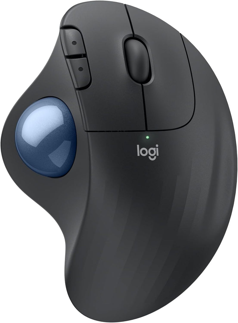 Logitech Ergo M575S Wireless Trackball Mouse, Wireless Ergonomic Mouse with Bluetooth and Encrypted Dongle, Comfortable Thumb Control, Precise and Smooth Tracking, for PC/Mac - Graphite Blue Ball