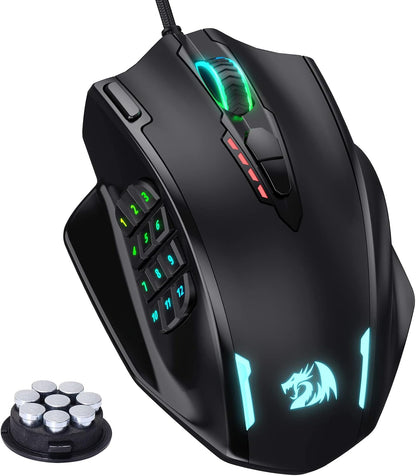 Redragon M908 Impact RGB Gaming Mouse, 12,400 DPI Wired Laser MMO Mouse with High Precision Actuation, 12 Macro Side Buttons and 16.8 Million Customized Breathing Backlight for PC/Laptop