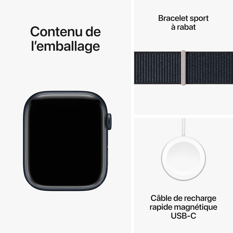 Apple Watch Series 9 [GPS 45mm] Smartwatch with Midnight Aluminium Case with Midnight Sport Loop. Fitness Tracker, Blood Oxygen & ECG Apps, Water-Resistant - One Size