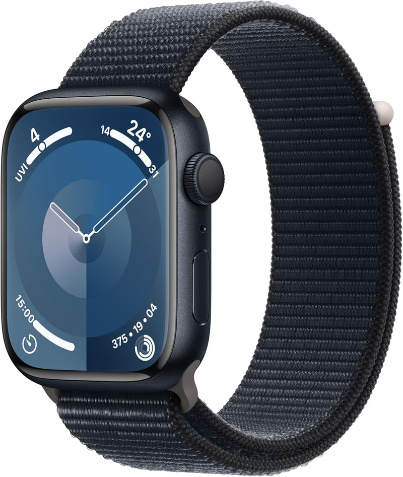 Apple Watch Series 9 [GPS 45mm] Smartwatch with Midnight Aluminium Case with Midnight Sport Loop. Fitness Tracker, Blood Oxygen & ECG Apps, Water-Resistant - One Size