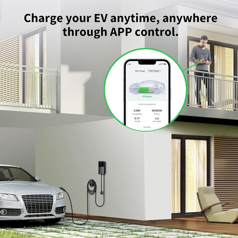 Autel MaxiCharger Home Electric Vehicle (EV) Charger, up to 40 Amp, 240V, Level 2 WiFi and Bluetooth Enabled EVSE, NEMA 14-50 Plug, Indoor/Outdoor, 25-Foot Cable with Separate Holster, Dark Gray