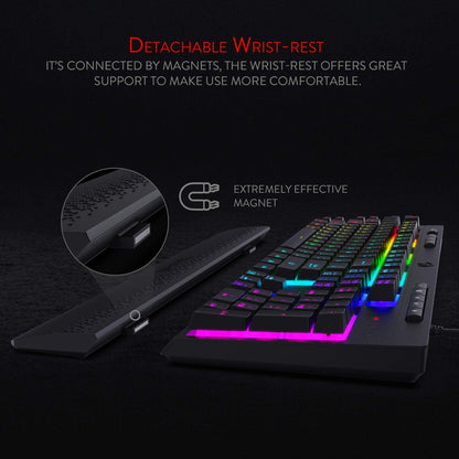 Redragon K512 Shiva RGB Backlit Membrane Gaming Keyboard with Multimedia Keys, Quiet Mechanical Feeling Keyboard, 6 Extra On-Board Macro Keys, Dedicated Media Control, Detachable Wrist Rest, Black