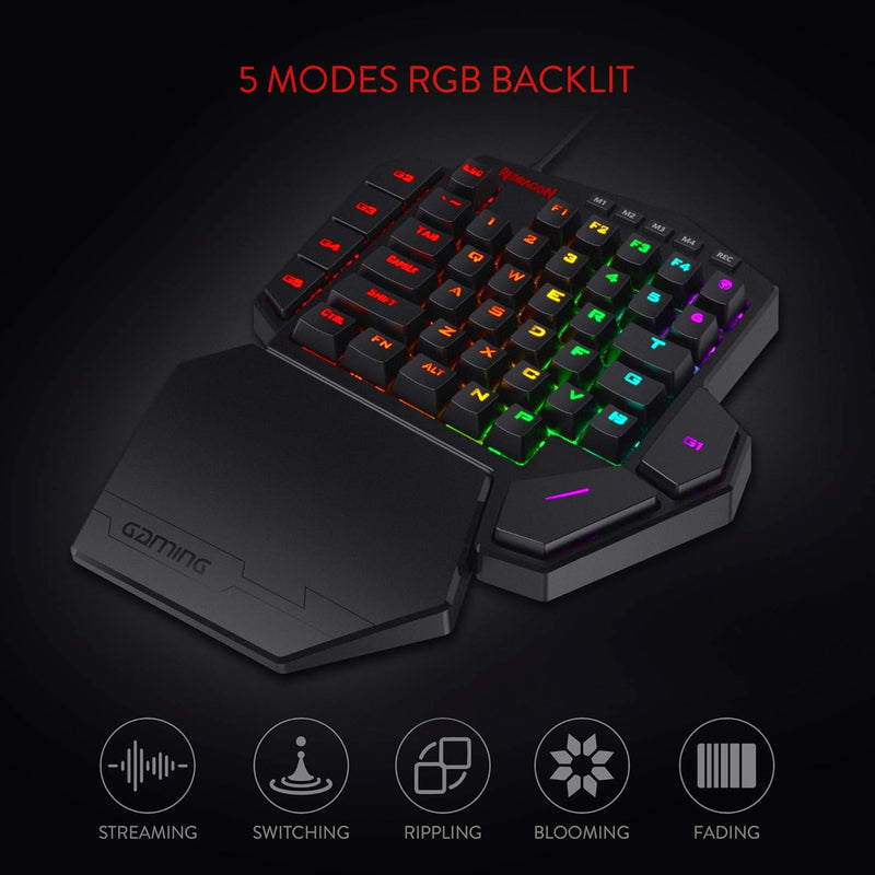 Redragon K585 DITI Wired One-Handed RGB Gaming Keyboard, Mechanical Gaming Keypad with 7 Onboard Programmable Macro Keys and Detachable Wrist Rest, Portable 42 Keys in Blue Switches for Laptop