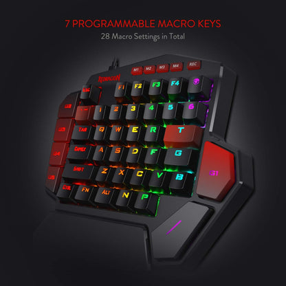 Redragon K585 DITI Wired One-Handed RGB Gaming Keyboard, Mechanical Gaming Keypad with 7 Onboard Programmable Macro Keys and Detachable Wrist Rest, Portable 42 Keys in Blue Switches for Laptop