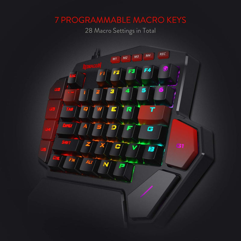 Redragon K585 DITI Wired One-Handed RGB Gaming Keyboard, Mechanical Gaming Keypad with 7 Onboard Programmable Macro Keys and Detachable Wrist Rest, Portable 42 Keys in Blue Switches for Laptop