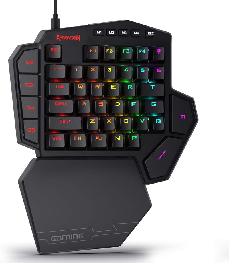 Redragon K585 DITI Wired One-Handed RGB Gaming Keyboard, Mechanical Gaming Keypad with 7 Onboard Programmable Macro Keys and Detachable Wrist Rest, Portable 42 Keys in Blue Switches for Laptop