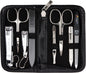 3 Swords Germany - brand quality 8 piece manicure pedicure grooming kit set for professional finger & toe nail care scissors clipper fashion leather case black in gift box, Made in Germany