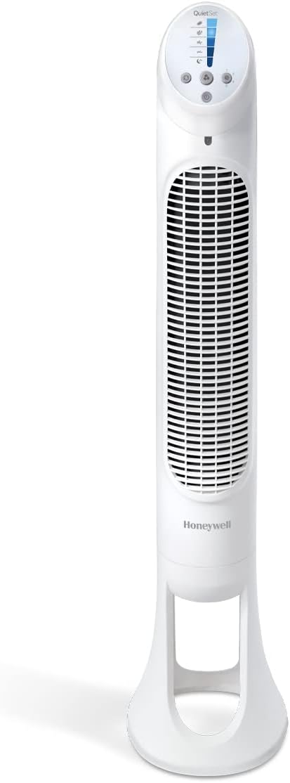 Honeywell HYF260WC QuietSet® Whole Room 40” Tall Tower Fan Home, Bedroom, Office, 75° Oscillation, Remote Control, 5 speeds, Slim Profile, Auto Shut-Off, Portable, Easy-to Use Controls, White