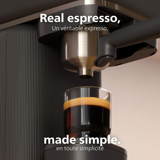 Philips Baristina Espresso Machine - Real espresso, made simple. Compact coffee machine, natural black with black portafilter, 16 bar pump pressure, automatic grinder, Cafe Crema (BAR300/60)