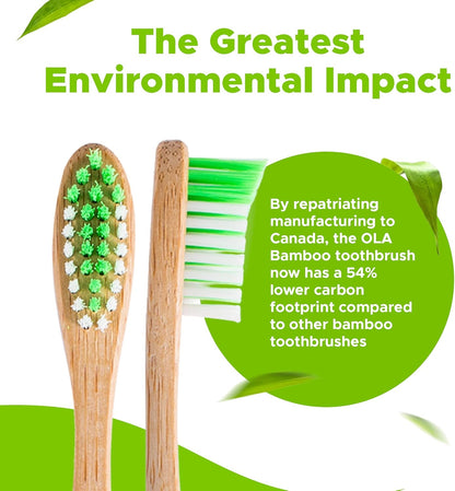 OLA Bamboo - Bamboo Toothbrushes, Pack of 4, Soft Bristle Toothbrush for Sensitive Teeth, Soft Toothbrushes for Adults Manufactured in Canada, Zero Waste Products for the Environment