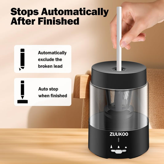 Zuukoo Electric Pencil Sharpener, Auto Stop,Super Sharp & Fast,Type-C Rechargeable, Classroom Pencil Sharpeners for 6-8mm Colored Pencils, Helical Blade Sharpener for Kids, School
