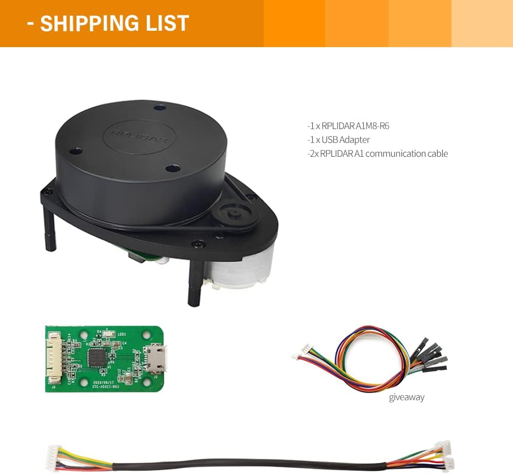 RPLIDAR A1M8 2D LiDAR Sensor – 360° Omnidirectional Laser Scanner, 12m Range, 8000Hz Sample Rate, Obstacle Avoidance & Navigation