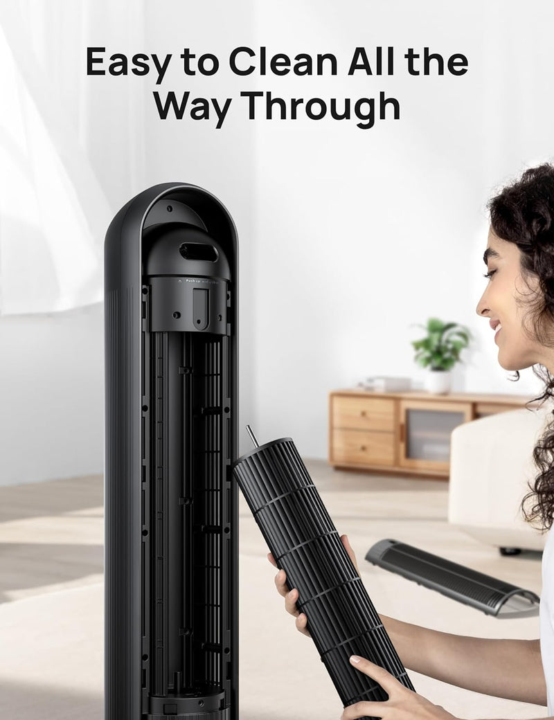 Dreo 28dB Tower Fan for Bedroom, 25ft/s Velocity Portable Cooling Fan, 90° Oscillating Standing Fans for Home, LED Display, 4 Speeds, 4 Modes, Timer, Quiet Electric Bladeless Fan, Remote Control