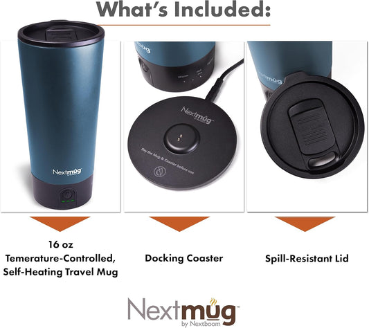 Nextmug Go - Temperature-Controlled, Self-Heating Travel Mug (Slate Blue - 16 oz.) - PuriLite