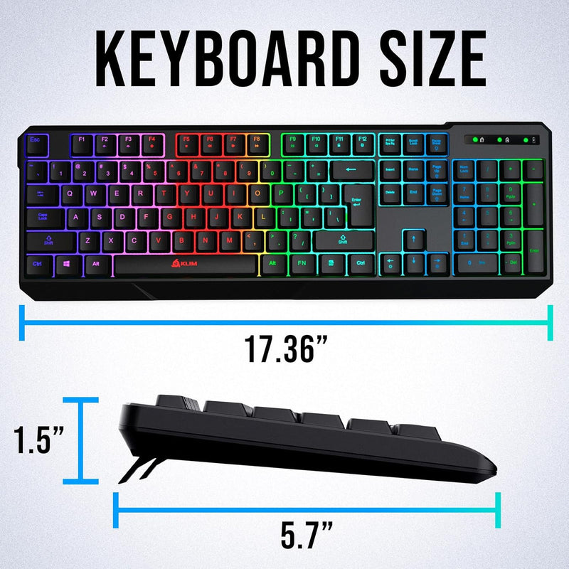 Klim Chroma Wireless Gaming Keyboard RGB New - Long-Lasting Rechargeable Battery - Quick and Quiet Typing - Water Resistant Backlit Wireless Keyboard for PC PS5 PS4 Xbox One Mac - Black