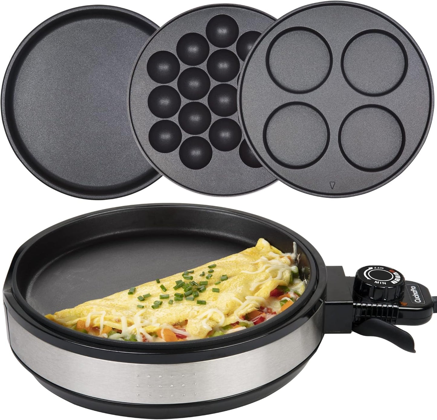 Multi Baker Deluxe- Baking Made Easy- Electric Appliance w Temp Control, 3 Interchangeable Skillets for Grilling, Baking or Dessert Making- Grilled Cheese, Omelets Pizza, Sandwiches, Cake Pops, Gift