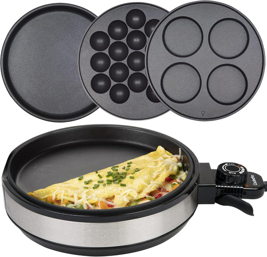 Multi Baker Deluxe- Baking Made Easy- Electric Appliance w Temp Control, 3 Interchangeable Skillets for Grilling, Baking or Dessert Making- Grilled Cheese, Omelets Pizza, Sandwiches, Cake Pops, Gift