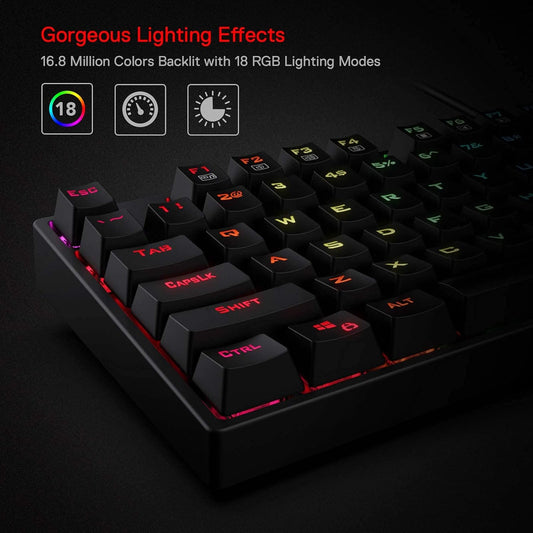 Redragon K582 SURARA RGB Gaming Keyboard, 104 Standard Layout N-Key Rollover Mechanical Keyboard Built-in Linear & Quiet Red Switches, Ergonomic Design and Fast Actuation for Typing and Gaming - PuriLite