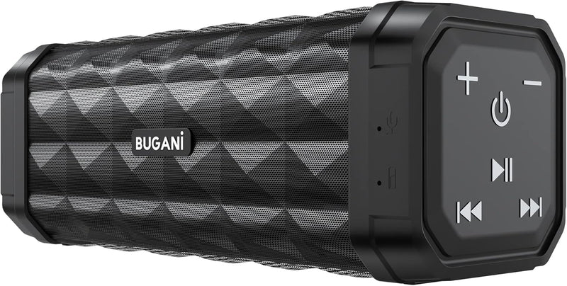 BUGANI Bluetooth Speaker M99 Speaker Bluetooth Wireless, Louder Volume, Stereo Sound, 24H Playtime, 100ft Wireless Range, IPX5 Waterproof, Built-in Mic, Wireless Speaker for Home, Outdoor, Black