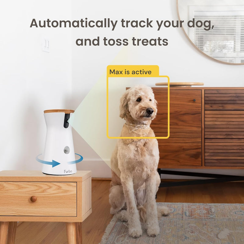 Furbo 360° Dog Camera: Home Security Camera with Barking Alerts, Rotating Pet Treat Camera with Phone App, Smart Home Indoor Puppy Cam with 2-Way Speaker and Night Vision (No Subscription Required)