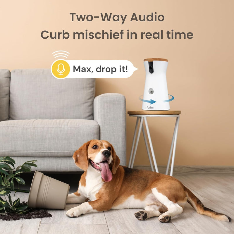 Furbo 360° Dog Camera: Home Security Camera with Barking Alerts, Rotating Pet Treat Camera with Phone App, Smart Home Indoor Puppy Cam with 2-Way Speaker and Night Vision (No Subscription Required)